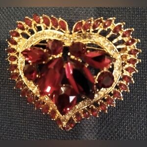 Napier Heart Pin Red Stones and Crystal